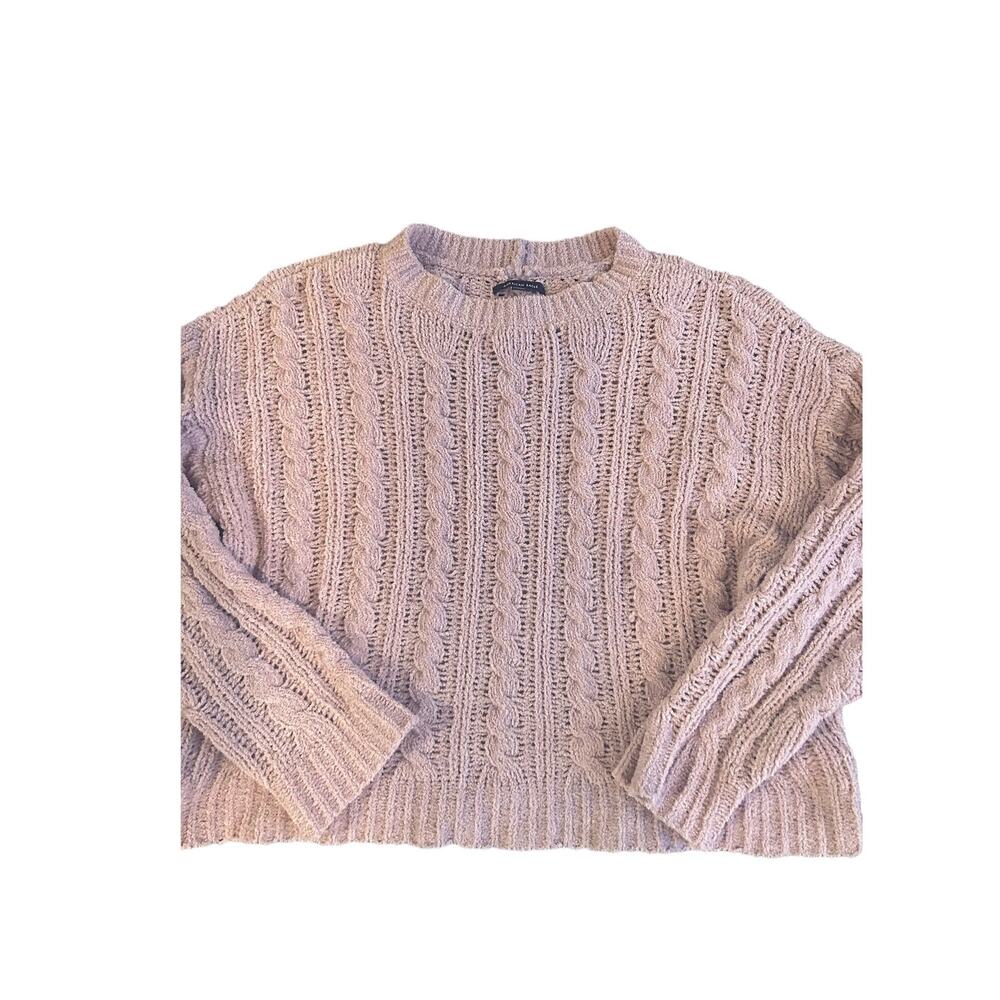 American Eagle Pink Crewneck Large Knit Women Size Medium M Soft Pastel